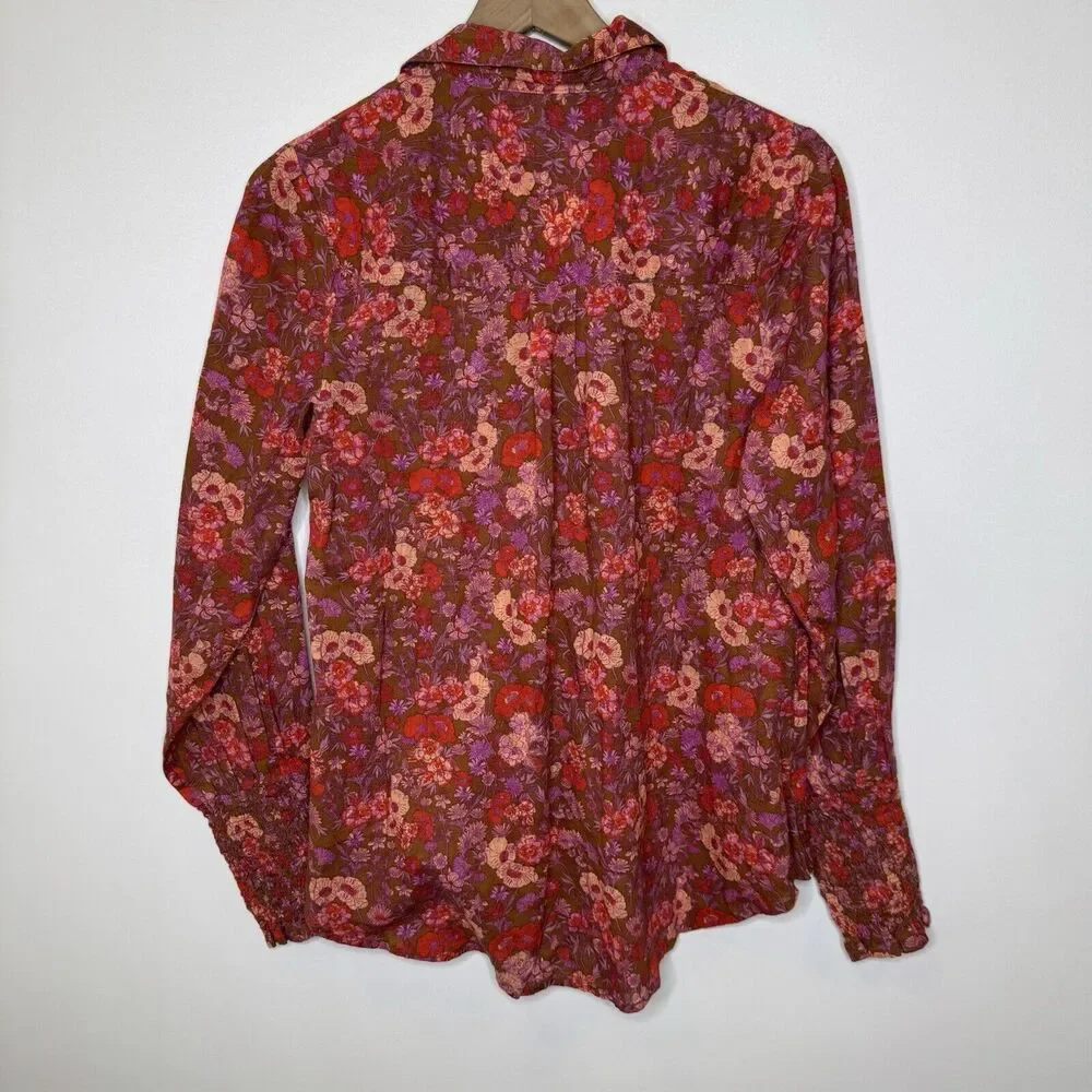 Free People Wild Gardenia Blouse XS Earth Combo Button Up Floral Retail $138